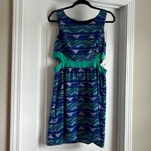 Blue and green dress with hip cut outs